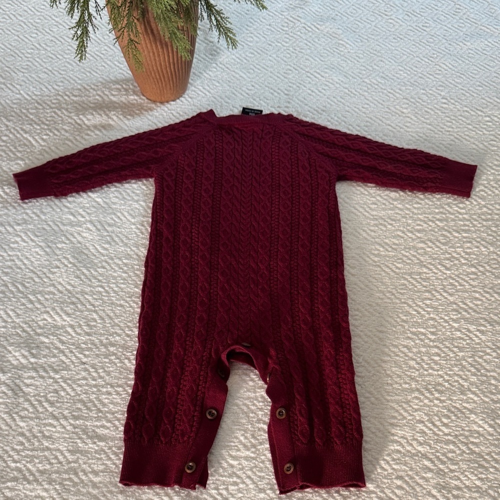 Disney Burgundy Cable Knit Baby Footie - Picture 5 of 7